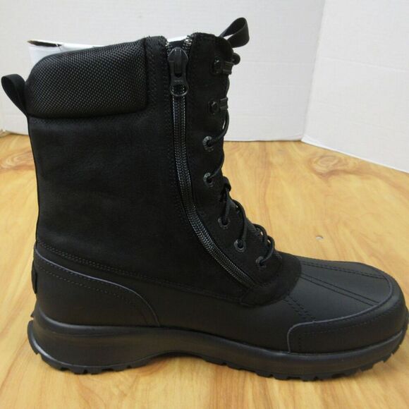 UGG Emmett Waterproof Leather Duck Boots Hi Sz 12 Black Lug Sole Winter Snow NWT - Picture 5 of 12